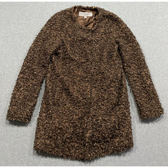 Marc New York Andrew Marc Curly Lamb Coat L Fuzzy Brown Shearling Cozy Soft - Picture 1 of 10